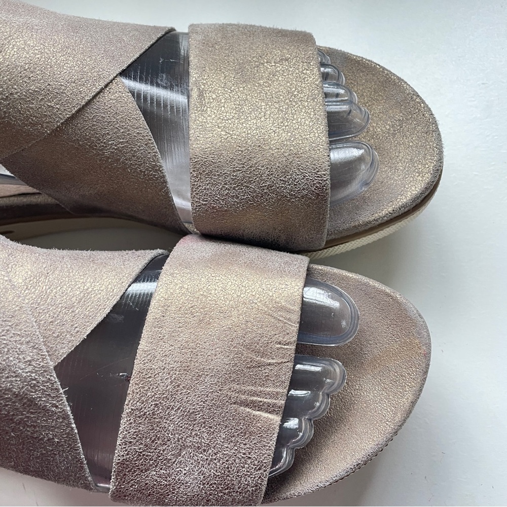 Eileen Fisher Metallic Sport Suede Criss Cross Banded Wedge Platform Sandals 7 - Picture 5 of 13